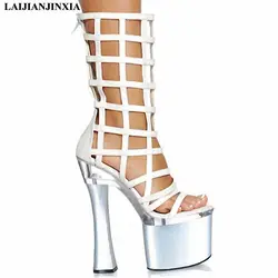 LAIJIANJINXIA/Новый Для женщин 18 см высокие каблуки Cut Out туфли для танцев на шесте вечерние ботильоны на платформе Танцы обувь