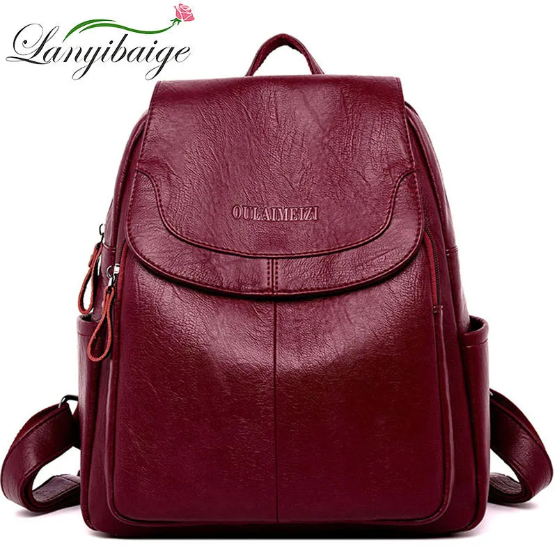  LANYIBAIGE Women Leather Backpacks Female Shoulder Bag Ladies Bagpack Vintage School Bags For Girls - 33019934778