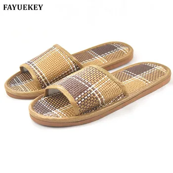 

FAYUEKEY New Summer Cool Thick House Bamboo Leisure Unisex Slippers Home Indoor Floor Non-slip Linen Cane Slides Flat Shoes