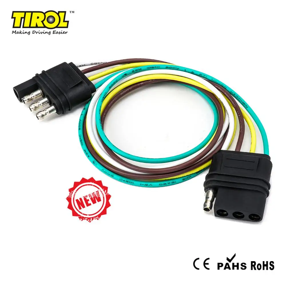 Tirol 4 Pin Плоский трейлер набор кабелей свет штепсельная вилка 4*18 AWG провода жгут