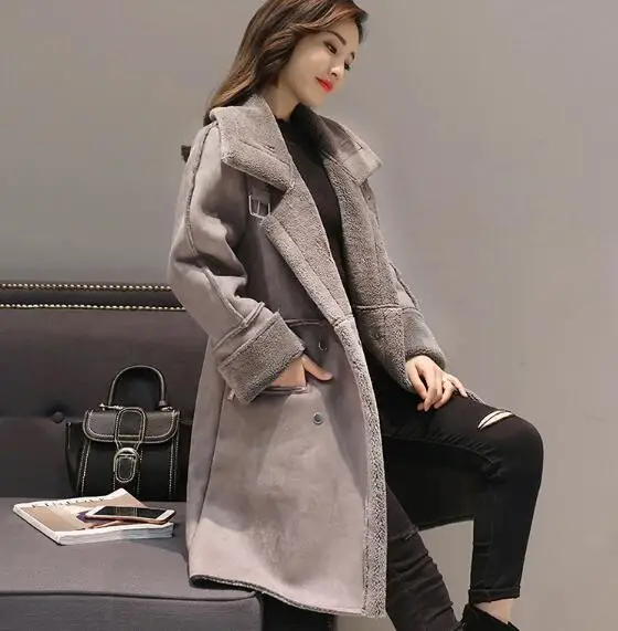 Fdfklak Женское зимнее пальто, толстое теплое кашемировое шерстяное пальто, женское длинное зимнее пальто с отложным воротником, женские шерстяные куртки - Цвет: gray