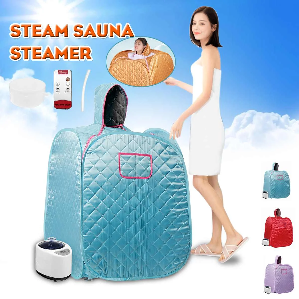 

Household Sauna Steaming Room for Single 9 Levels Adjustable Collapsible Perspire Sauna Room 3 Layers 80X80X100cm
