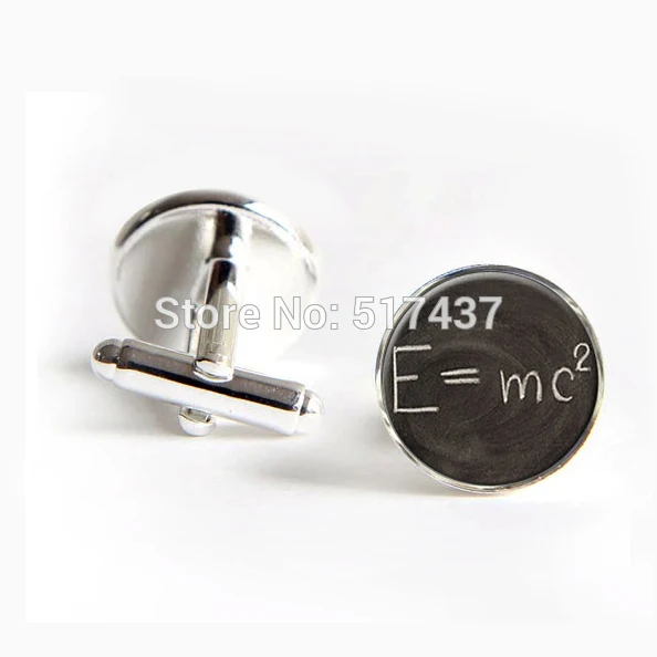 

1 pair wholesale Cuff Links For Men Albert Einstein Relativity Equation Cufflink Science Quote Round Glass Cufflinks