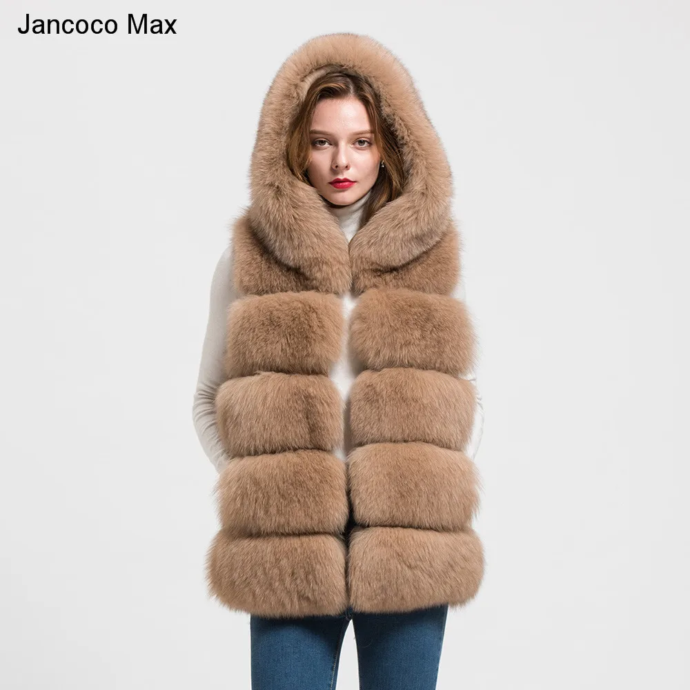 Jancoco Max 2019 жилет с капюшоном из натурального лисьего меха женский зимний для
