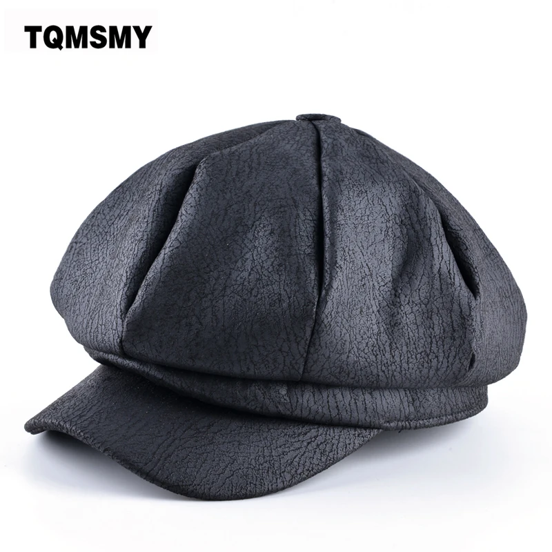 TQMSMY сплошной цвет Искусственная кожа newsboy cap Мужчины осень восьмиугольная шляпа унисекс Ретро Casquette Повседневное Берет шляпы для женщин bone