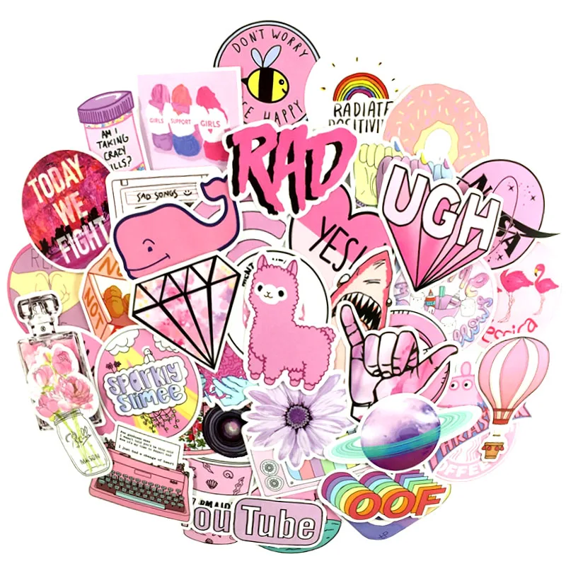 Vsco Girl 100pcs Lot Cartoon Pink Ins Style Girl Stickers For Laptop Skateboard