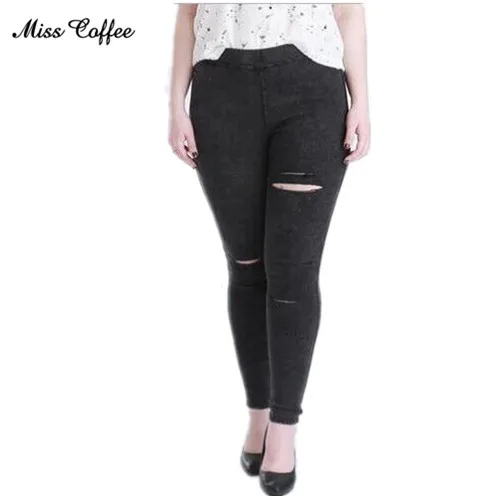 

2018 New Fashion Women Leggings Plus Size Leggings Knee Hole Jeggings Legging Jeans With Two Pockets Leggings Plus Size M-4XL