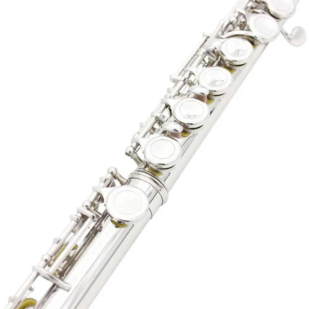 Silver Plated 16 Closed Holes Flute C Key Western Concert Musical Instrument With Cleaning Cloth Stick Gloves Screwdriver