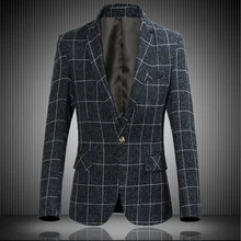 Большие размеры 6XL, новинка весны, английский стиль, Мужской Блейзер на одной пуговице с длинными рукавами, брендовый деловой костюм в крупную клетку