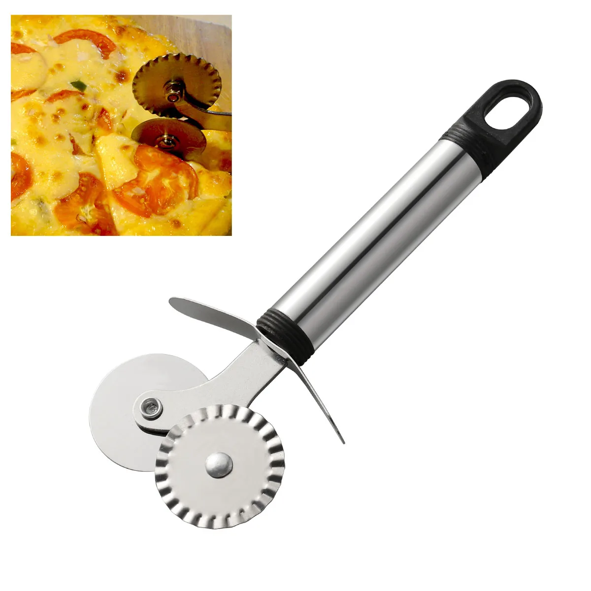 

Double Wheel Pizza Cutter Stainless Steel Pizza Roller Pastry Slicer Wheel Lace Pattern Dough Hob Pastry Baking Tool For Home