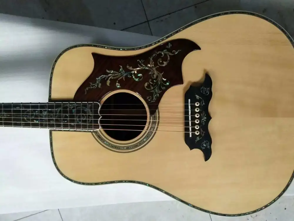 

free shipping Byron custom all solid wood guitar customize dreadnought fancy abalone acoustic electric guitar