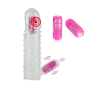 Double vibreur Resuable préservatifs pénis Extender élargissement pénis manchon préservatif Clitoris stimulateur gros gode vibrateur Sex Toys