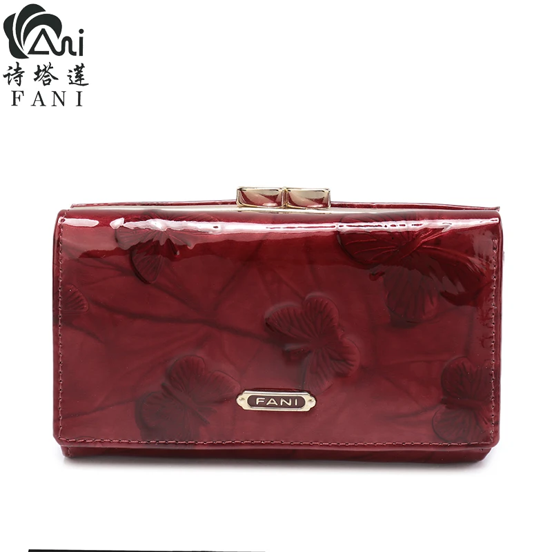 

FANI New Fashion Wallet Women Red Butterfly Short Women Purse Flower Print Genuine Leather Wallets Multi-function Money Wallets