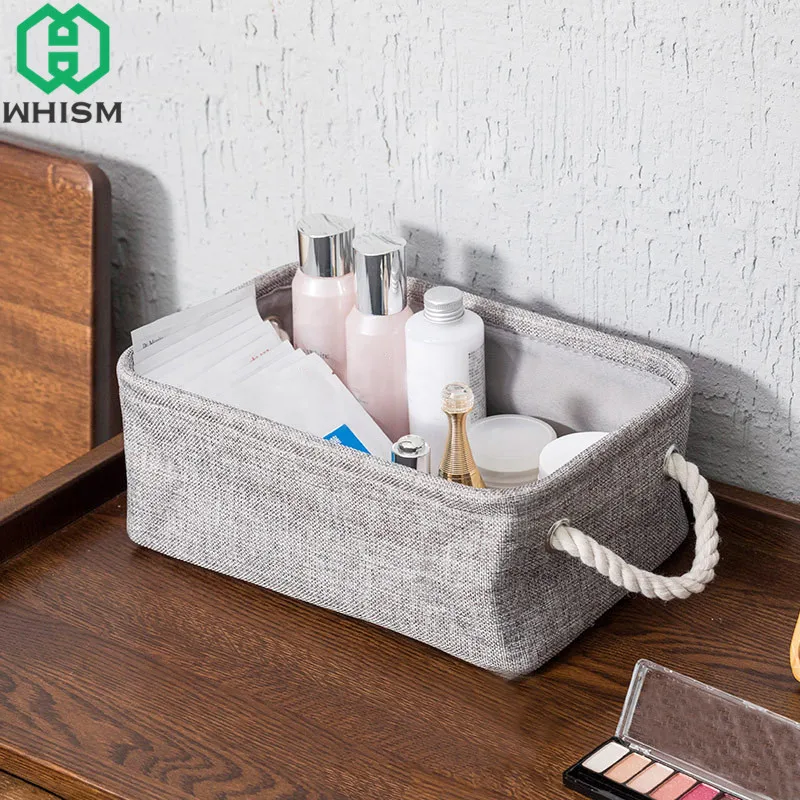 WHISM المحمولة الكتان صندوق تخزين للطي سلة تخزين ملابس المنزلية الملابس المنظم أشتات فرز صناديق مع مقبض
