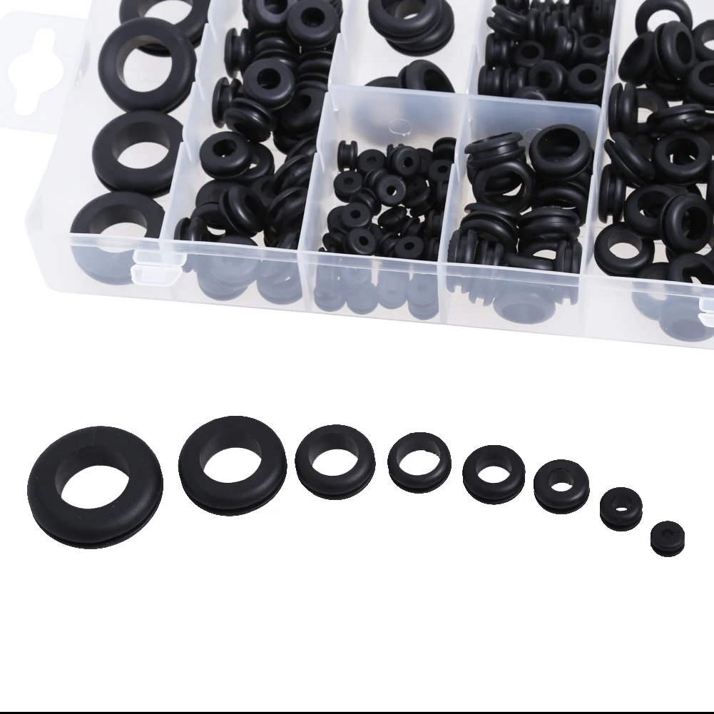 

180pcs Rubber Grommets Set 8 Popular Sizes Protect Plug Wire Cable Ring Assortment Fastener Electrical Grommet Gasket Tools Kit