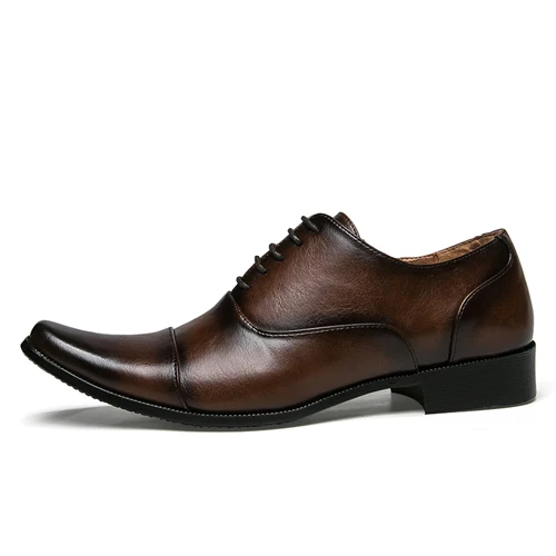 JUNJARM; коллекция года; Мужские модельные туфли; Качественная мужская официальная обувь; мужские деловые туфли-оксфорды на шнуровке; Брендовые мужские свадебные туфли с острым носком - Цвет: Brown