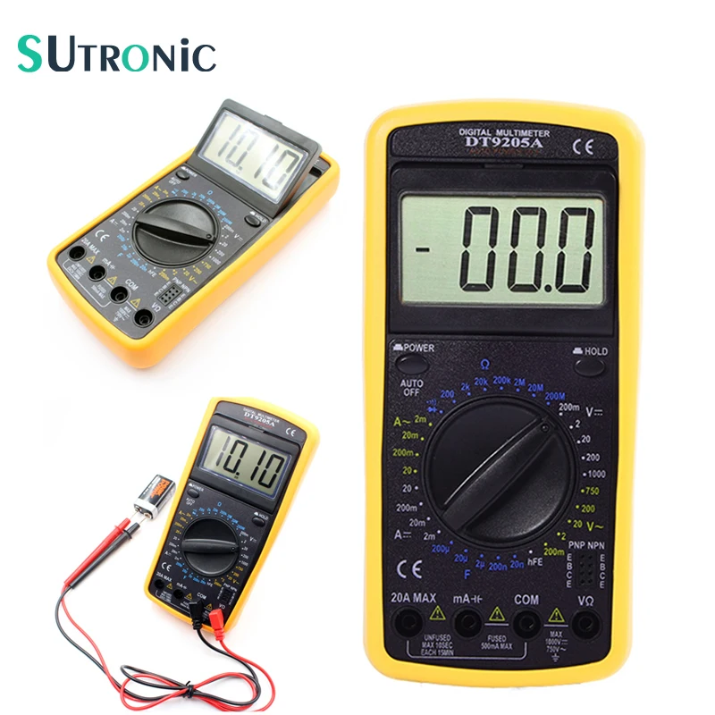 

DT9205A Professional Digital Multimeter Electric Handheld Ammeter Voltmeter Resistance Capacitance hFE Tester AC DC LCD