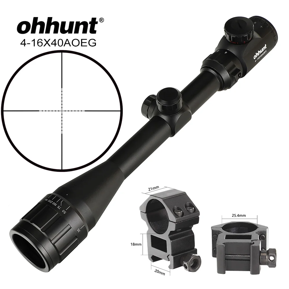 Ohhunt 4-16X40 AOEG Hunitng Combo Riflescope Mil Dot проволочная сетка с красно-зелеными лазерными прицелами и красным точечным тактическим оптическим прицелом - Цвет: High Picatinny Rings