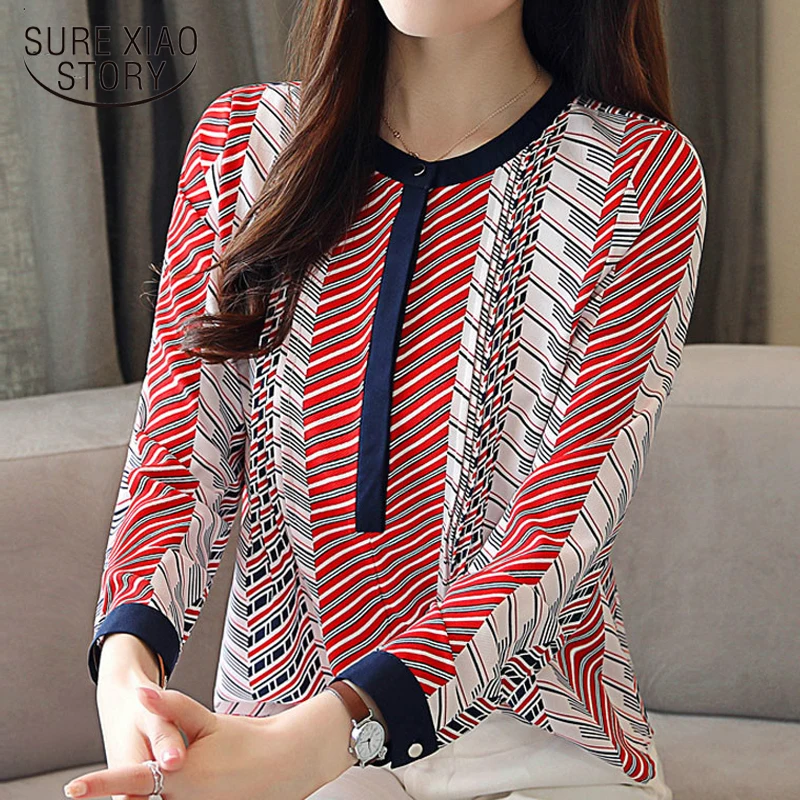 Весенняя женская одежда с рукавами длинными новая блузка с галстуком-бабочкой Корейская Свободная шифоновая женская рубашка блузка 699C 30