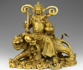 

15 China Brass Zhao Gongming Mammon God Tiger Yuanbao Treasure bowl Money Statue