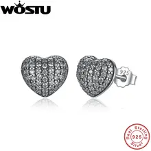 2016 New Actual 925 Sterling Silver In My Coronary heart Pave Stud Earrings With Clear CZ For Girls Woman Genuine Unique Jewellery Reward