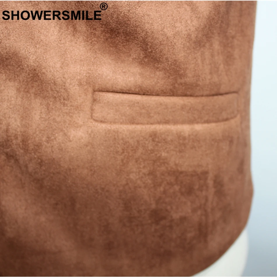 SHOWERSMILE, замшевый мужской жилет, коричневый, темно-синий, мужской костюм, жилет, Осень-зима, теплый жилет, винтажный бренд, мужская куртка без рукавов