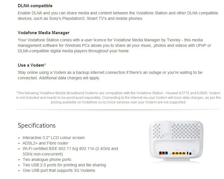 Vodafone станция 2 HG1500 ADSL/VDSL/волоконно-оптический модем/маршрутизатор SIP VoIP+ DLNA+ USB для принтера