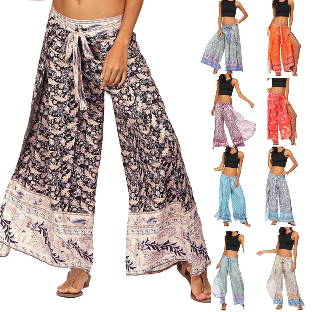 

2019 Women Casual Loose Yoga Trousers Baggy Boho Aladdin Pants Elastic Waist Wide Leg fitnees yoga clothing print лосины#G30