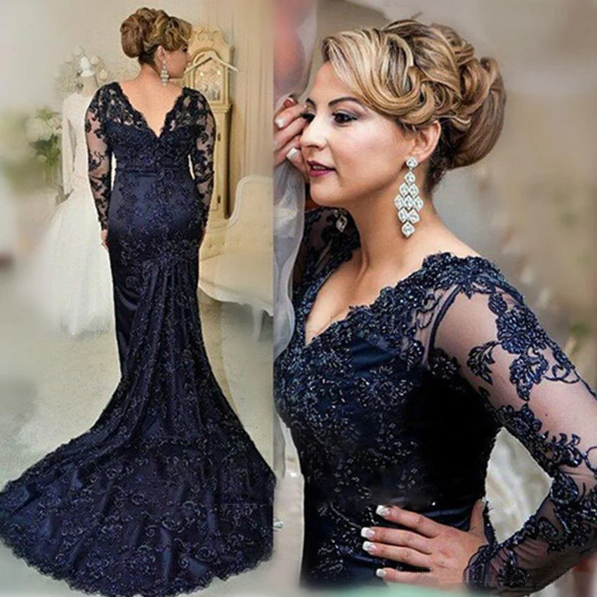 

Long Sleeves Evening Dress Mermaid Applique Lace Women Lady Wear Prom Party Dress Formal Event Gown Mother Of The Bride