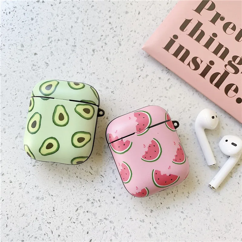 Cute Avocado Watermelon Matte Earphone Cases For Apple Wireless Bluetooth Headset Airpods 1 2 Protection Skin Accessories Cover