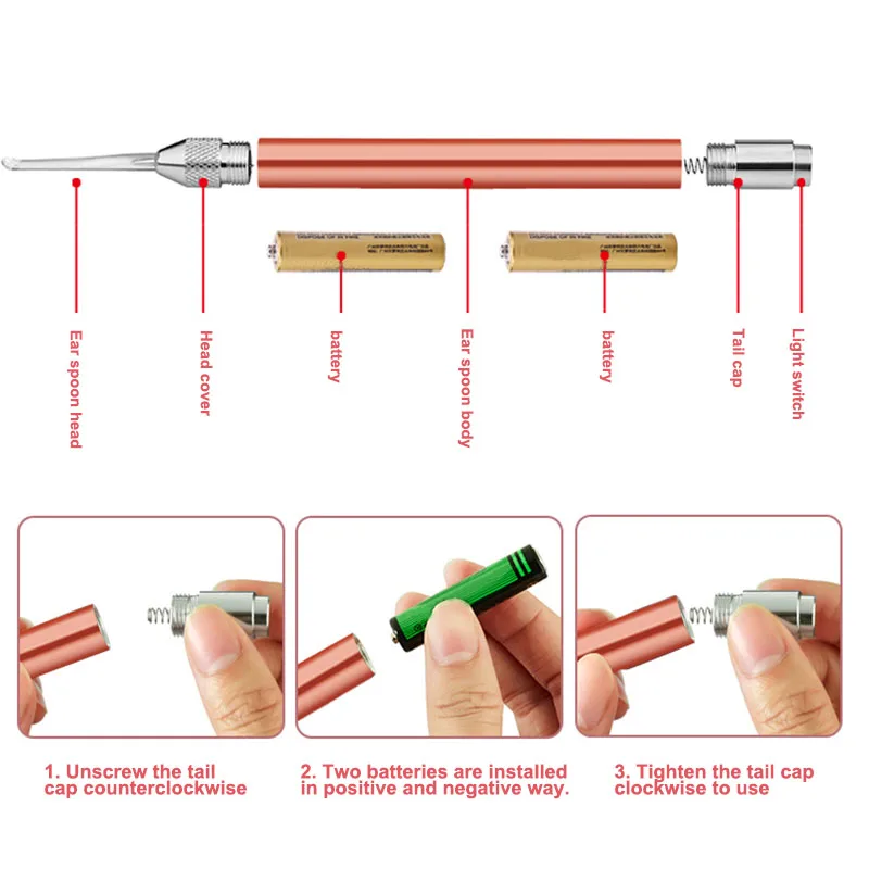 Светодиодный светильник для удаления ушей, клипса для чистки носа, пинцет для чистки ушей, набор NSV775