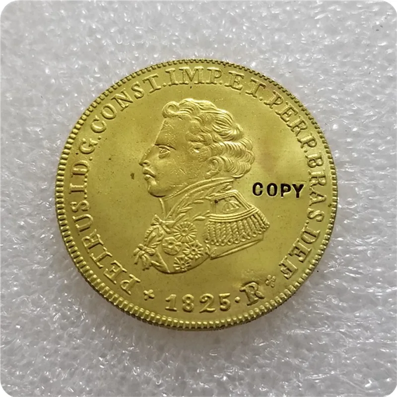 1825 Бразилия 6400 Reis Pedro I Золото Имитация монеты