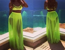 Sexy Summer women chiffon swimsuit swimwears two piece outfits beach suit wear long maxi dress plus size beach black solid color swimwears two piece outfits