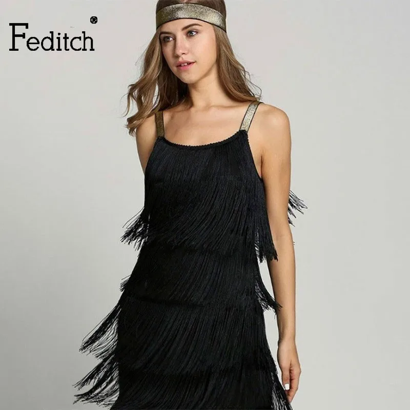 Feditch Summer Dress Tassels Women Glam Gatsby Costume With Fashion Party Waistband Fringe