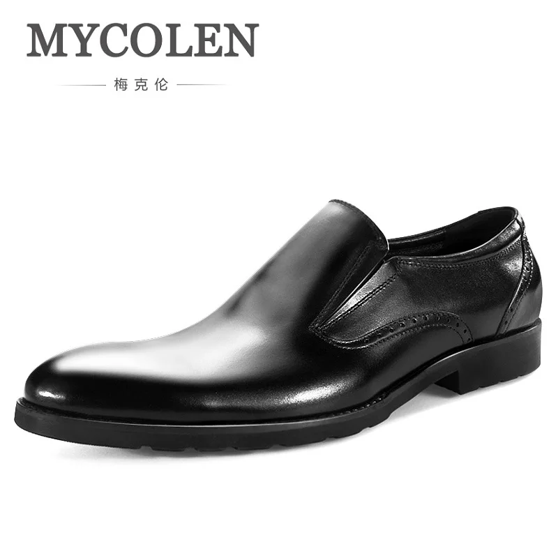 

MYCOLEN 2018 Spring Pointed Toe Men Dress Shoes Genuine Leather Luxury Fashion Formal Shoes For Business Wedding Shoes