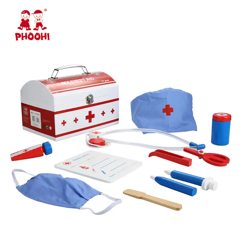 

PHOOHI Children Doctor Toys A Set Includes Many kids toys Wooden Kids Pretend Play Set 23*16*18 CM For 3+ Years Old SAWT548-2