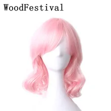 WoodFestival 12 дюймов женский розовый синтетический парик короткие волнистые, устойчивые к нагреву высокотемпературные волокна косплей парики с челкой