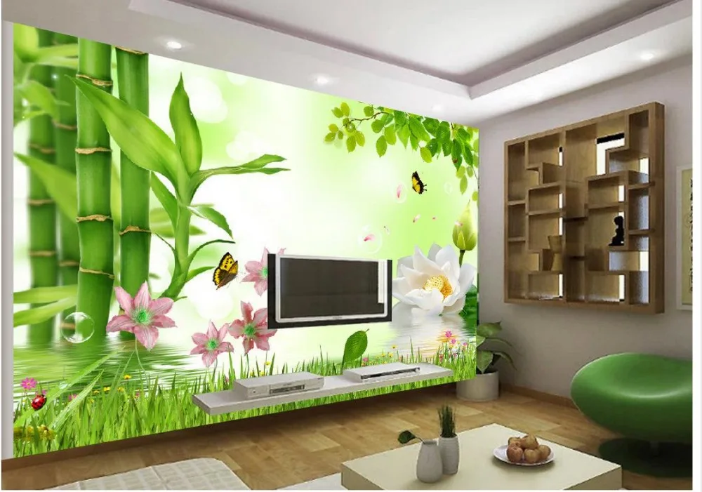 Home Decoration 3D Lotus Bamboo TV background wall ...