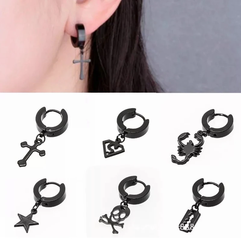 

Explosion Models Black Korean Version Of The Ear Pierced Earrings Cross Mix Men Women Tide Ear Studs Titanium Steel Ear Clips