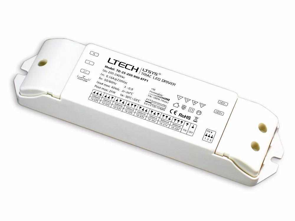 TD-25-200-900-EFP1 25 Вт/200-900ма постоянный ток ТРИАК регулируемый светодиодный
