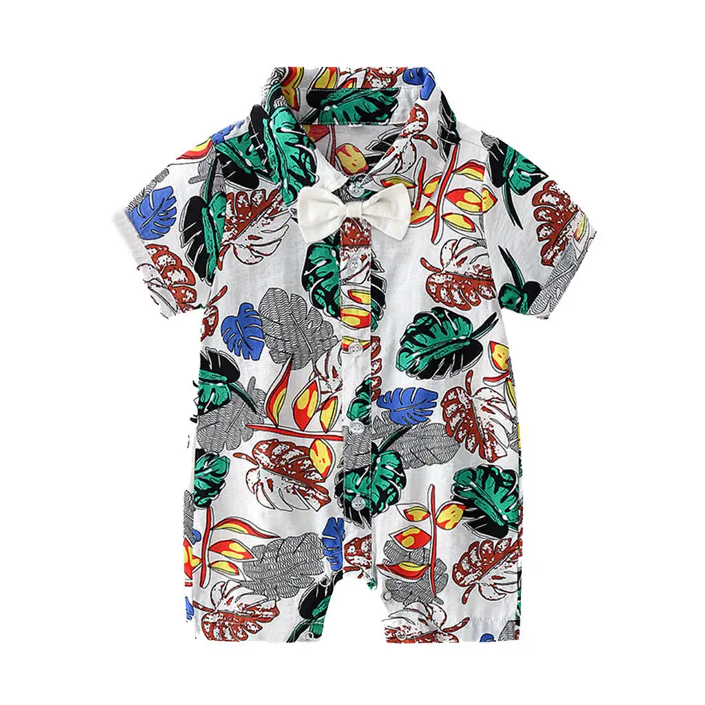 Летние шорты для маленьких мальчиков футболки с рукавами Топы с принтом листьев, пляжные, вечерние, тропические повседневные наряды для бассейна Прямая поставка#0628