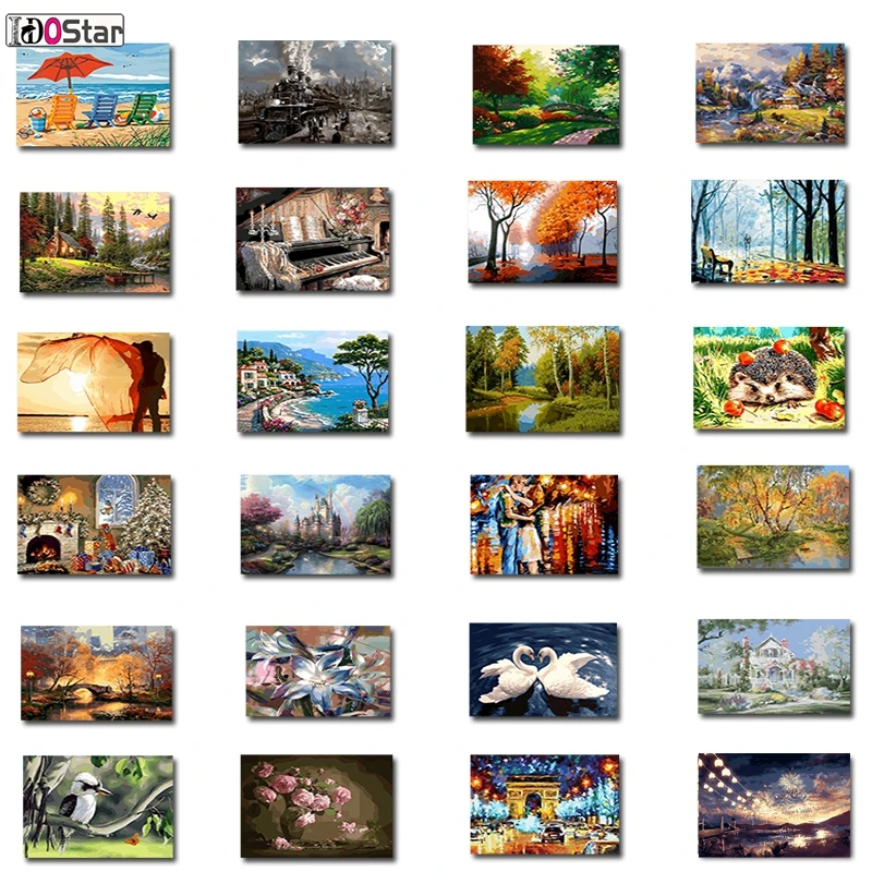 

Oil paint painting by numbers diy picture drawing coloring on canvas painting by hand wall paint by number landscape