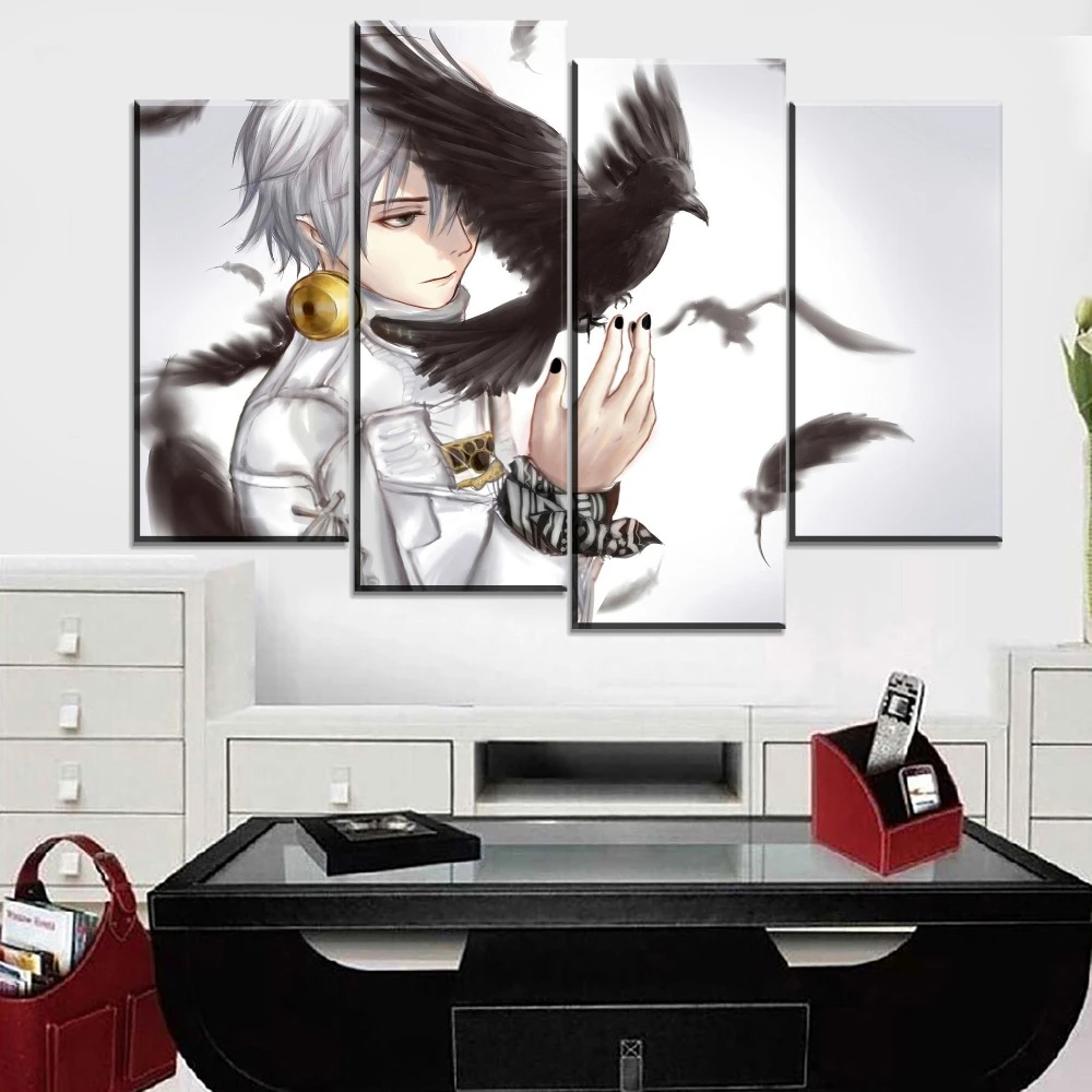 Canvas Print Anime Tokyo Ghoul Poster Wall Art Home Decor One Set Modular 4 Piece Crow And Ken Kaneki Painting Modern Print Type Painting Calligraphy Aliexpress