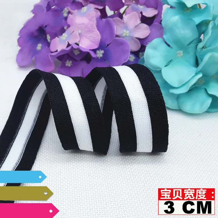 

Hot sale (1 meter) 3cm Micro Elastic Stretch "Black White Black" Ribbon Webbing Belt Sewing Supplies for Cloth Costume Material