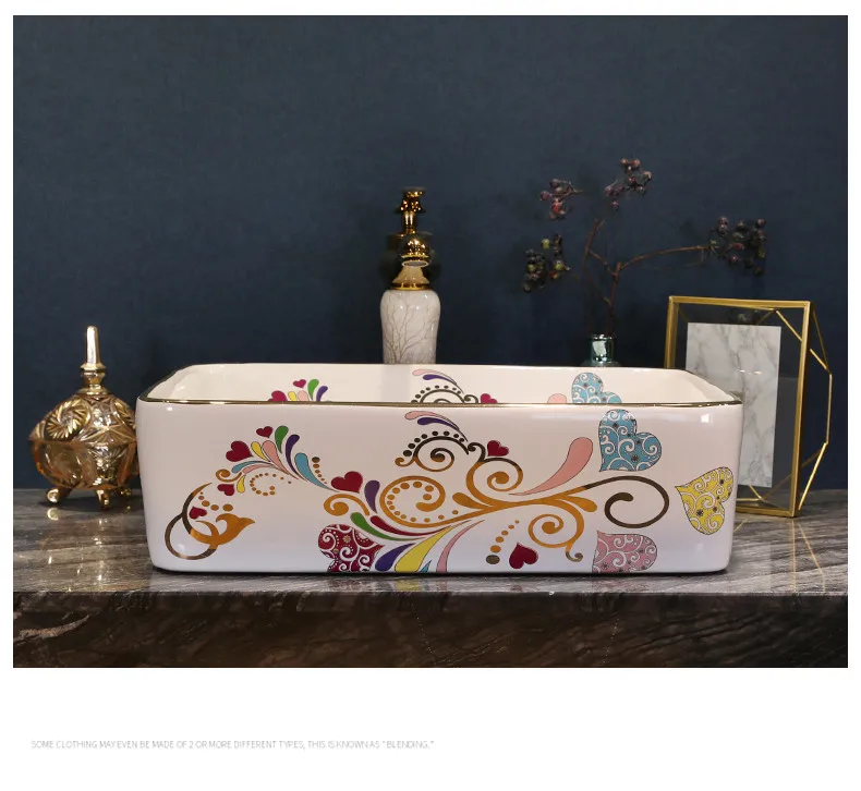 Handmade Europe Style Lavobo Ceramic Bathroom Luxurious Artistic Bathroom Sink Countertop bathroom sink porcelain sinks rectangular (3)