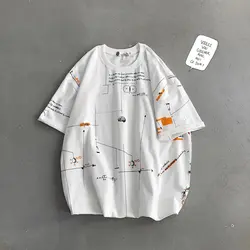 2019 летняя новая японская трендовая Оригинальная футболка с принтом граффити, с круглым вырезом, с короткими рукавами, хлопковая Свободная