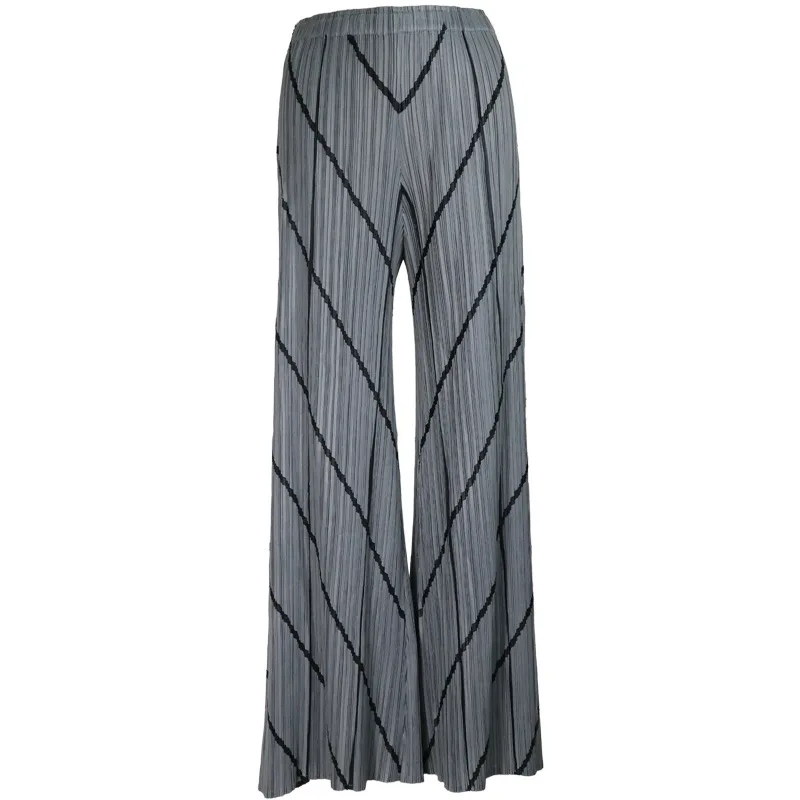 

LANMREM 2019 New Fashion Casual Wild Woman Loose Plus Pleated Stripes High Waist Wide Leg Pants TC183