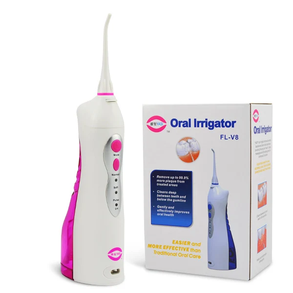 

Pink Cordless Oral Irrigator with 3 Pulse Modes for Cleaning Teeth Plaque 2 Nozzles