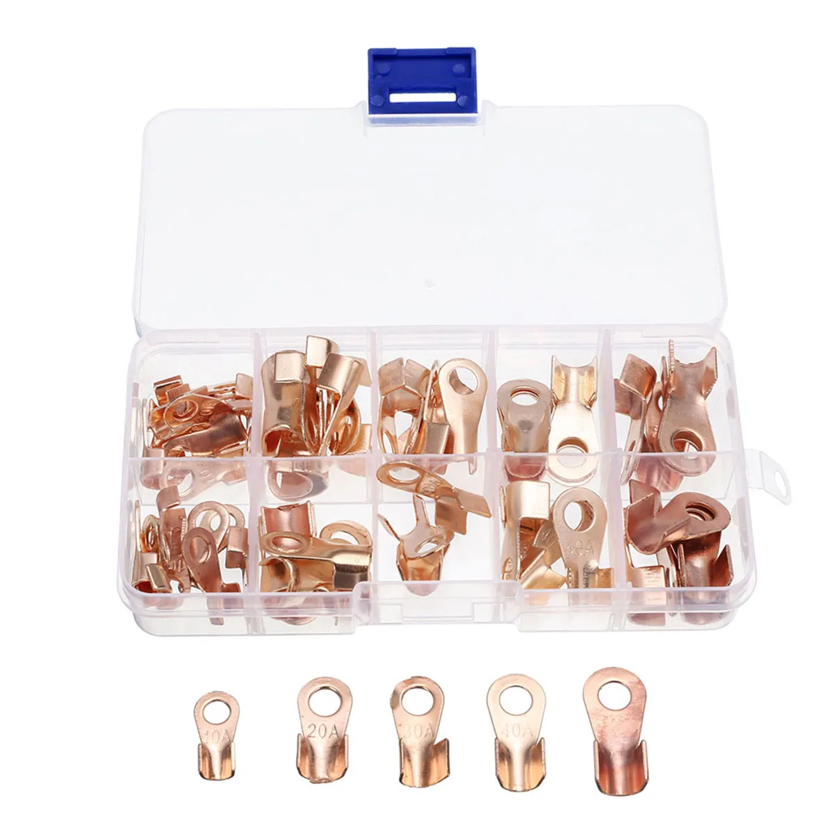 70pcs/box OT Open Cable Wire Terminal Euro Terminal Block Connector Copper Lugs 10/20/30/40/50A with Box