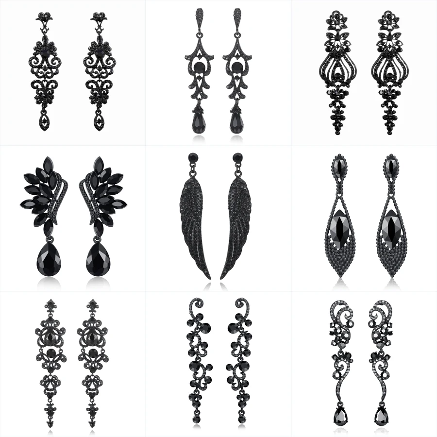 

Minmin Trendy Black Crystal Vintage Long Pendant Earrings Chili Shape Party Prom Jewelry for Women 2017 New EH942-Black